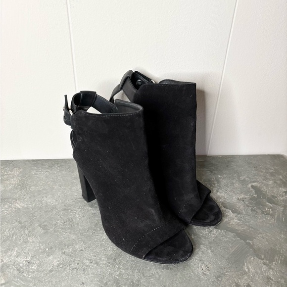 Vince black Addison suede black ankle boots bootie size 6.5 open toe block heel - Picture 2 of 9